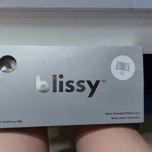 BLISSY 100% Mulberry Silver Silk Standard Pillowcase and Heart Scrunchie SET